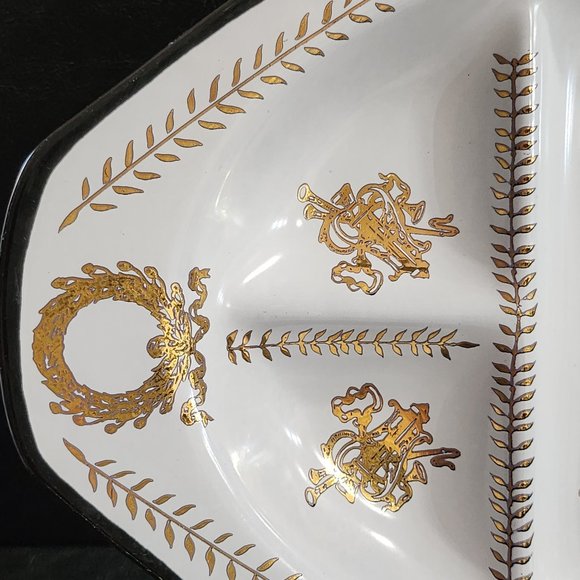 Houze Art Oval Divided Serving Tray Smoky Gray Glass Cocktail Platter White/Gold - Picture 3 of 8